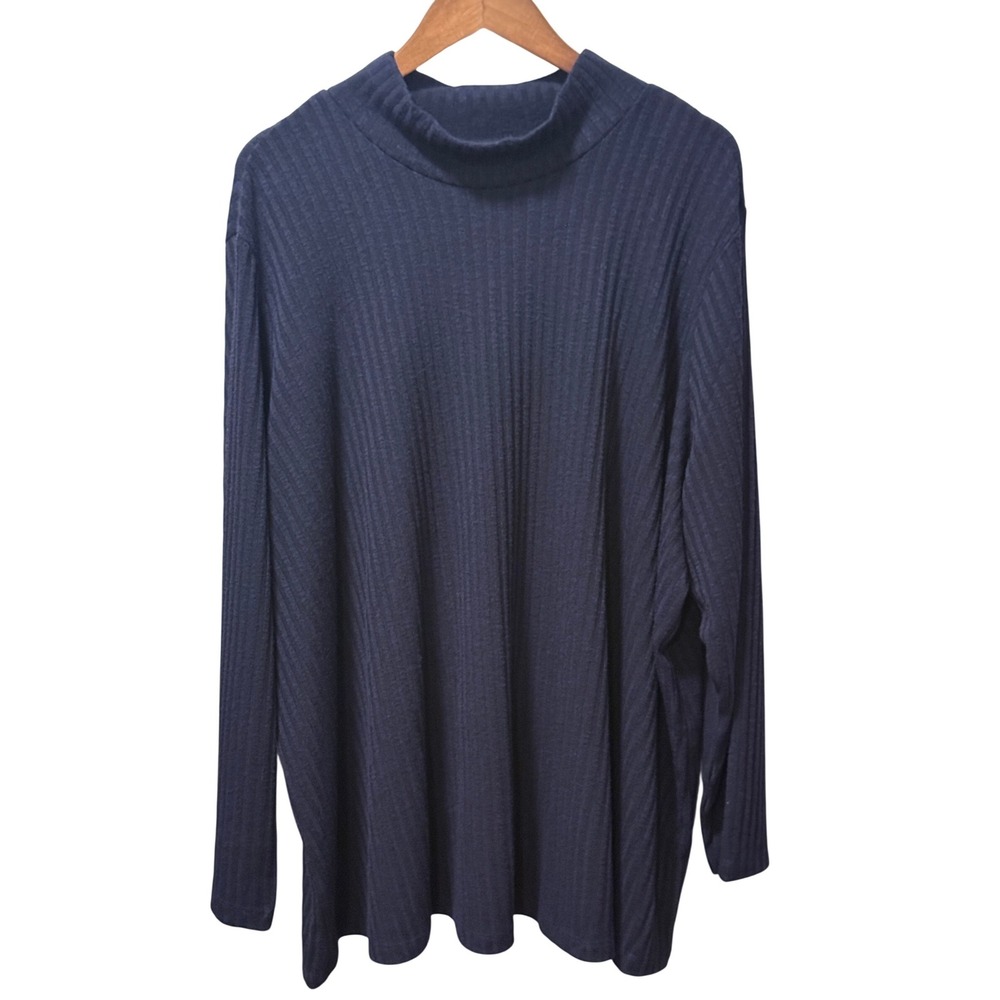 Susan Graver Navy Ribbed Knit Mock Neck Tunic Top Size 5X